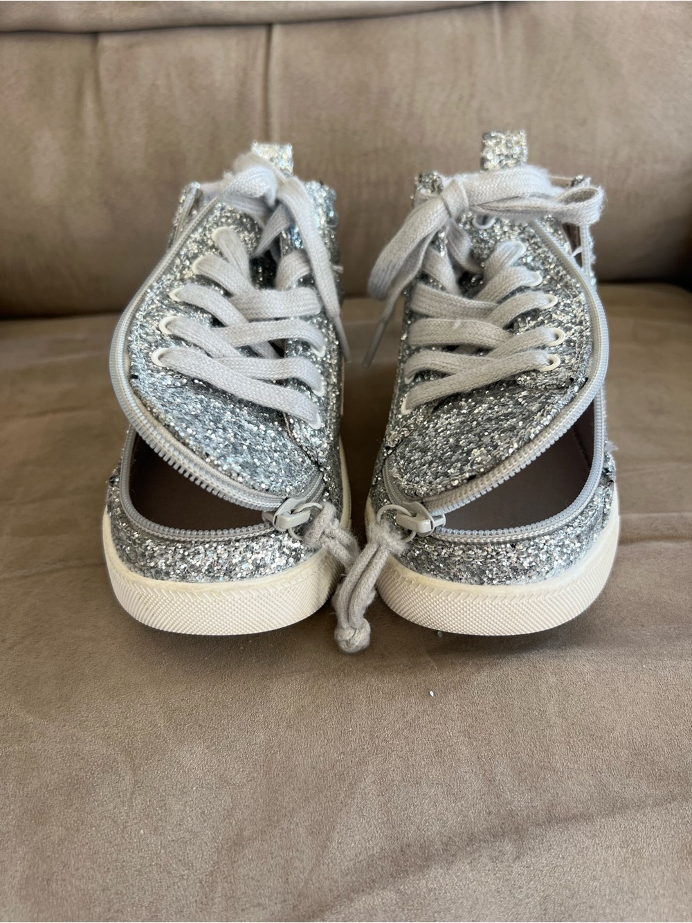 Kids Silver Glitter High-Top Sneakers with Side Zip and Laces - Picture 2 of 5